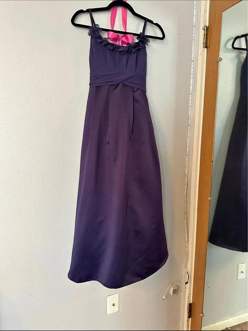 Girls Purple Flower-Trim A-Line Dress - Picture 2 of 4